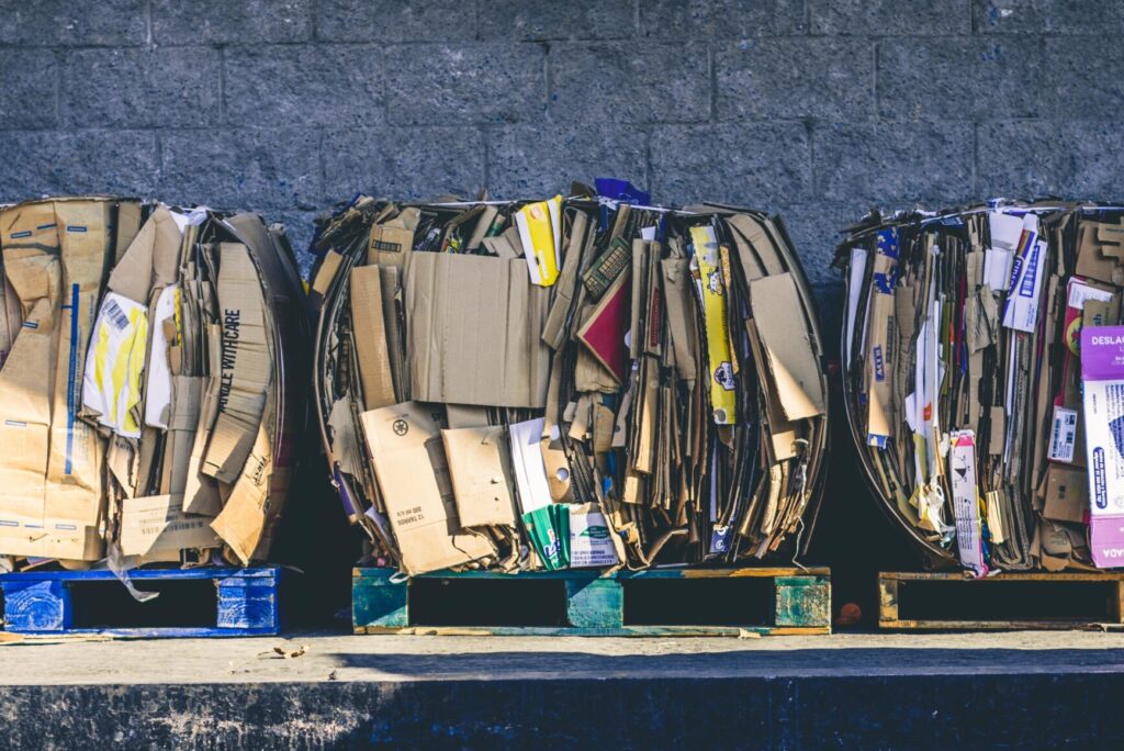 Waste course photo - old cardboard boxes on palettes